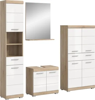 Produktbild von Lambada Badmöbelset L10 Weiß hochglanz, Eiche Nachbildung.