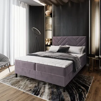 Produktbild von Masseno Boxspringbett ROKIS 160x200 cm Komplett-Set mit Bonell Matratze und Topper, Polsterbett mit Bettkästen -Lila, MONOLITH 62