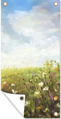 Produktbild von MuchoWow® 40x80 cm Outdoor-Poster Gartendeko Sichtschutz Garten Poster für den Garten  Sommer - Blumen - Ölfarbe