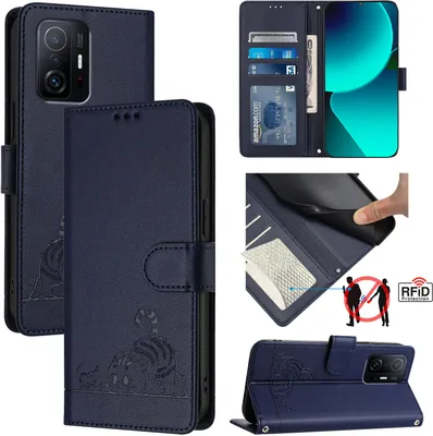 Produktbild von Leder Hülle für Xiaomi Mi 10T / Mi 10T Pro 5G Süße Katze Flip Case Brieftasche Schutzhülle mit Standfunktion Blau