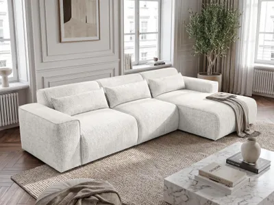 Produktbild von AX LIVING Wohnlandschaft mit Schlaffunktion Ruyam Perlweiß Sofa R