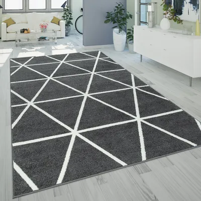 Immagine prodotto di Tappeto soggiorno a pelo corto stile scandinavo motivo a rombi grigio antracite dimensioni 60x100 cm