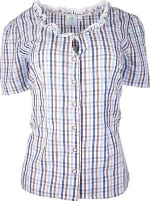 Produktbild von Trachtenbluse Flamur Kurzarm Karo blau 38