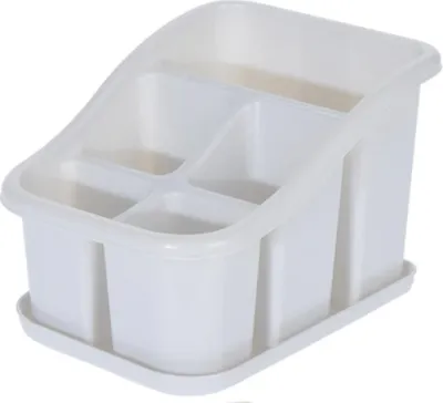 Zdjęcie produktu dla Koopman pionowy uchwyt na sztućce z tacką, plastikowy, 15x20x13 cm, biały