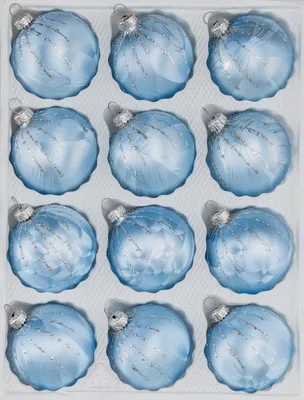 Produktbild von 12 tlg. Glas-Weihnachtskugeln Set in Ice Blau Silber Regen