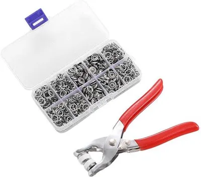 Productafbeelding van Ibenzoa® Set van 100 drukknopen met tang en opbergdoos – Metalen drukknopen, diameter 6,5 mm (binnenkant) / 9,5 mm (buitenkant), geschikt voor kleding en handwerk