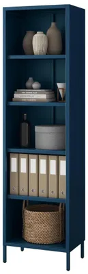 Produktbild von Bücherregal Metall MARIO 5 Ebenen Industrie-Design | Standregal Stahl Metallregal Büro Wohnzimmer Arbeitszimmer 180x50x35cm Dunkelblau