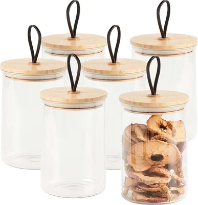 Produktbild von 6er Set Vorratsglas mit Bambusdeckel - Ø 11,2 x 16,3 cm