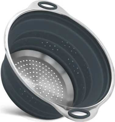 Produktbild von Nudelsieb Edelstahl und Silikon Sieb Küchensieb Faltbar Abtropfsieb Hitzebeständig und Platzsparend Grau