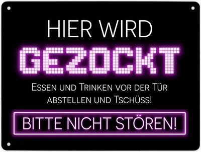 Produktbild von Hier wird gezockt Metallschild XL in 21x28 cm für Gamer in violett