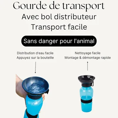 Immagine prodotto di Bottiglia per cani PARENCE, con ciotola integrata, bottiglia da viaggio e da trasporto, 0,5 L