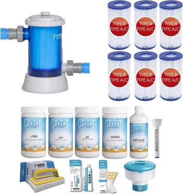 Obrázok produktu pre WAYS - Starostlivosť o bazén - Balík Veľký Deluxe & filtračné čerpadlo 5678 L/u & 6 filtrov typu III
