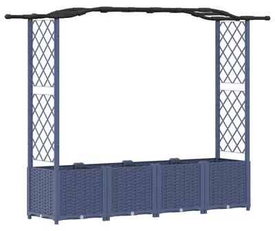 Produktbild von vidaXL Hochbeet mit Rankgitter und Dach Grau 204 x 40 x 141 cm PP