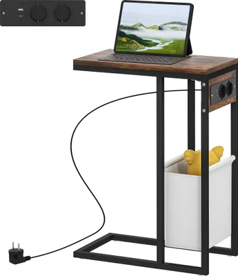 Produktbild von Beistelltisch mit Steckdosen, USB-Anschlüssen, Kabel, C-förmiges Design
