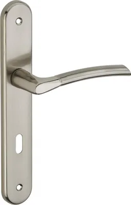 Image de Ensemble de poignées pour porte de chambre Eris trou de clé, carré 7mm, entr'axes 195mm, nickelé brossé - THIRARD