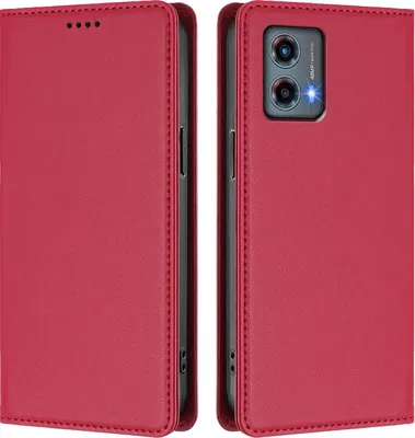 Produktbild von Handyhülle für Motorola Moto G 5G 2023, Kunstleder Klapphülle Stoßfeste Magnetische Hülle mit Ständer Rot