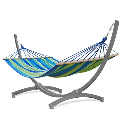 Produktbild von Potenza Outdoor Hängematte mit Tytan Gestell für 2 Personen I Stabhängematte XXL 220x160, 200kg I Grau Hängemattengestell 350 kg Wetterfest