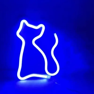 Produktbild von NEON LED Licht, dekorative USB Batterie Leuchte, Katze blau, ca. 17 x 23,5 cm