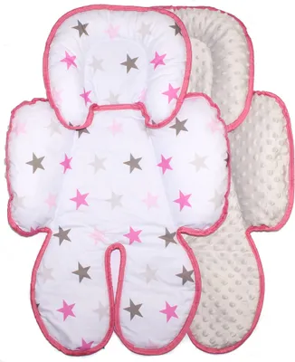 Produktbild von Sitzverkleinerer MINKY Einlage Baby Kind für Auto Kindersitz Babyschale Einsatz 17. Star Rosa + Grau