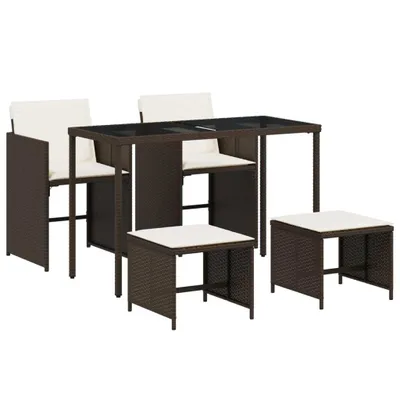 Produktbild von 5-tlg. Garten-Essgruppe mit Kissen Braun Poly Rattan