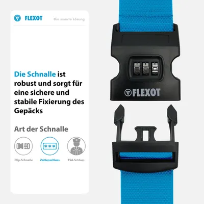 Image de Sangle Flexot® pour valise avec cadenas à combinaison - Sangle pour valise, sangles pour valises de voyage, sangle de fixation pour valises de voyage, sangle pour bagages à main et valises à roulettes