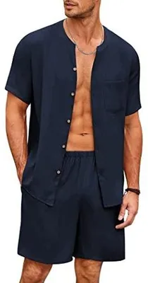 Zdjęcie produktu dla Piżama męska bawełniana krótka granatowa komplet t shirt spodnie rozmiar