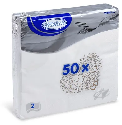 Produktbild von Servietten, 2-lagig, Hochzeit, 1/4 Falz, 33x33 cm, 50 Stück.