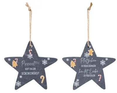 2er Set Deko-Sterne aus Schiefer, 15 cm, Weihnachtssprüche