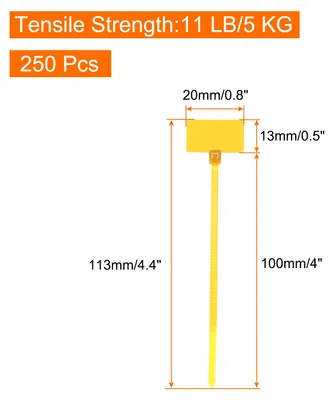 Produktbild von 250 Stš¹ck Marker Kabelbinder, 100x2.5mm (L*W) Wiederverschlie?bare Kabelbinder Best?ndige Kabel Organizer zu Zugfestigkeit 11 LB Kabelbinder Set fš¹r Kabelmanagement, Gelb