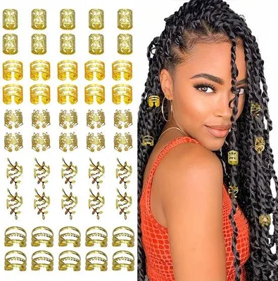 Produktbild von Goldsatz für Dreadlocks, 50 Stück, Haarvlechtringe, Haarspiralen, Clips, goldfarben, für Männer, Frauen, Kinder