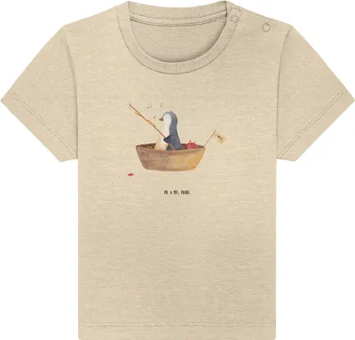 Produktbild von Mr. & Mrs. Panda Babyshirt Pinguin Angelboot 6. - 12. Monat - Natural Raw - Geschenk, Genießen, Leben, Boot, Optimistisch, Organic Baby T-Shirt, , Kinder, Oberteil