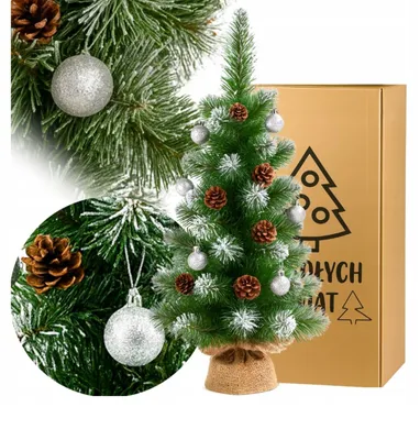 Image de Petit sapin de Noël artificiel, 65 cm, arbre de Noël recouvert de neige avec bijoux dans un pot en forme de jupe