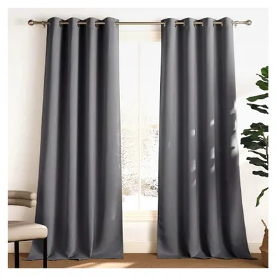 Produktbild von Thermovorhang Kälteschutz Graue Blickdichte Vorhänge mit Ösen 2er Set H 245 x B 140 cm, Verdunkelungsgardinen für Wohnzimmer und Schlafzimmer