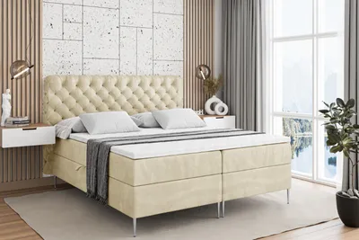 Produktbild von ALTDECOR  Boxspringbett mit Silber Füßen, Matratze und Lattenrost, Boxbett, Topper, Polsterbett mit Bettkasten, Bett mit Stauraum H4-Matratze, Doppelbett - BOXI8-FS- 140x200 Beige Samt