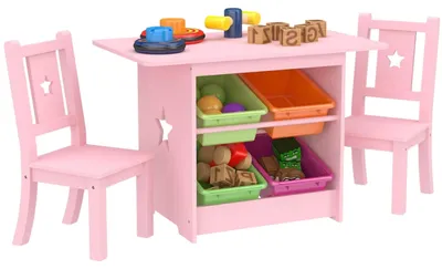 Produktbild von Kindertisch- und Stuhlgarnitur mit Stauraum in Rosa