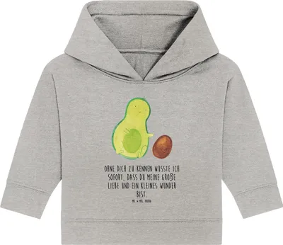 Produktbild von Mr. & Mrs. Panda Organic Baby Hoodie Avocado Kern rollt 24. - 36. Monat - Heather Grey - Geschenk, Geburt, Kapuzensweatshirt, Liebe, Kapuzenshirt