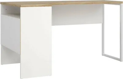 Produktbild von Eckschreibtisch mit zwei Schubladen, Eiche und weiße Farbe, 145 x 76 x 81 cm
