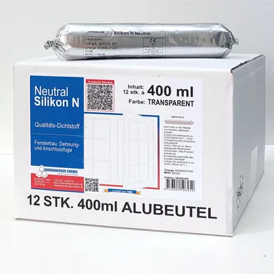 Productafbeelding van Ravensberger Chemie Silikon N, neutraal uithardend, 12 x 400 ml – Sanitair- en bouwafdichter in foliezak, inclusief 3 gietmondstukken voor glas, metaal en steen