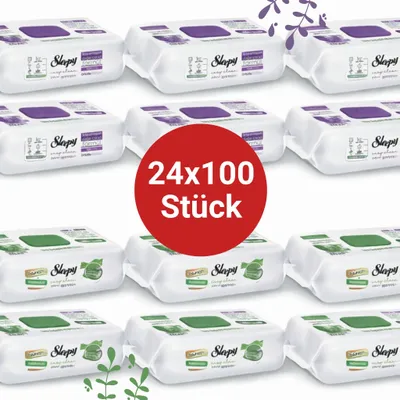 Zdjęcie produktu dla Chusteczki do czyszczenia powierzchni Sleepy Easy Clean – 12 x 100 szt. Orchidea + 12 x 100 szt. Ananas | Szybkie porządki w domu