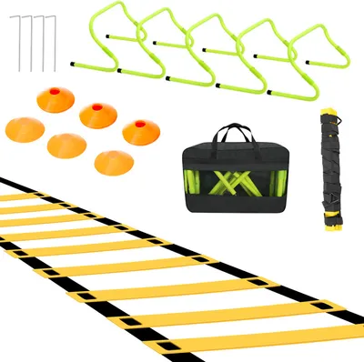 Obrázok produktu pre Jiubiaz Agility Training Set Tréningové prekážky Nastaviteľný koordinačný rebrík Futbalový klobúk Koordinačná tréningová pomôcka