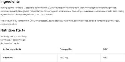 Produktbild von OstroVit VITAMIN C 1000 Vitamin C IMMUNITY Zitronengeschmack 20 Tabletten Mousse
