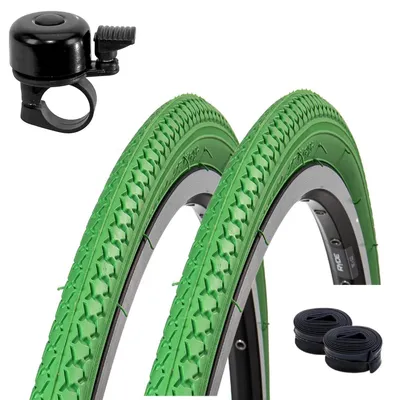 Produktbild von 2 x Roverstone Fahrradreifen 28 x 1,40 (37-622) Grün + 2 Schläuche AV inkl. Fahrradklingel