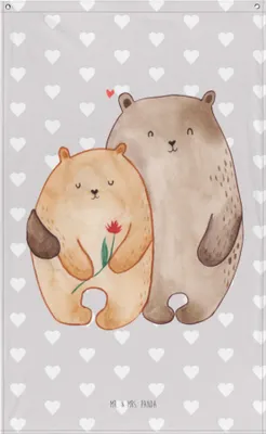 Produktbild von Mr. & Mrs. Panda Tapestry Bären Liebe - Grau Pastell - Geschenk, Hochzeitstag, Wandbild, Wandteppich, Umarmung, Freundin, Stoff, Blume, Verknallt, Wandtuch, Gobelin