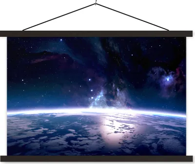 Produktbild von MuchoWow® Textilposter Weltraum - Erde - Licht 90x60 cm mit schwarzem Rahmen - Aufhängungssatz