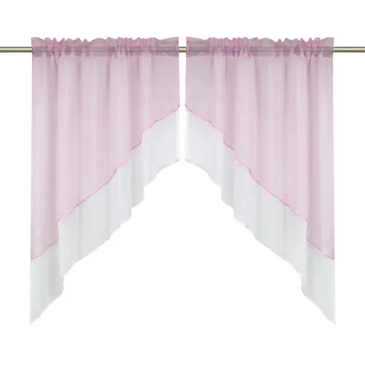 Produktbild von Delien Voile Scheibengardine Bogen 2-Teilige Kleinfenster Vorhang Tunnelzug Kurzstores Doppelschichtige Küchengardinen, Pink BxL 80x80cm
