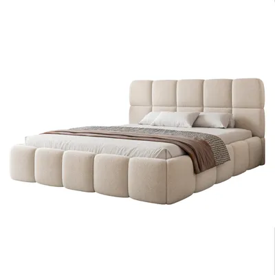 Obrázek produktu pro Čalouněná postel CERETTO 140x200, krémová bouclé, s úložným prostorem a roštem