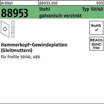 Produktbild von Reyher  Hammerkopf-Gew.platten Typ 50/40, M 16, Zn (100 Stück)