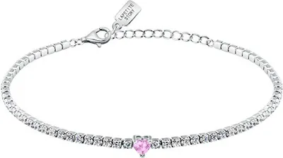 Image de Bracelet de tennis en argent avec un cœur rose LPS05AWV38