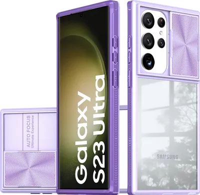 Produktbild von Galaxy S23 Ultra Hülle, TPU Bumper mit mit Schiebe Kamera Schutz Klar Schutzhülle für Samsung Galaxy S23 Ultra Lila