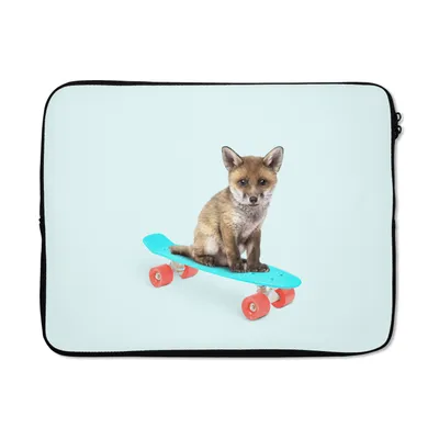 Produktbild von MuchoWow® Laptop Hülle 17 Zoll Laptoptasche Fuchs - Tiere - Skateboard - Blau - Zipper - Schutzabdeckung